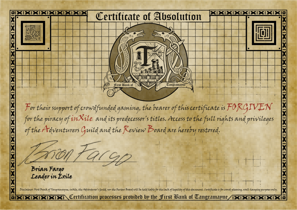 Brian Fargo Certificate of Absolution