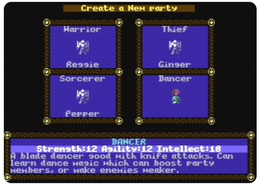 Sarah Jane Avery's new RPG for the C64, a sample screen shot she shared over on X.